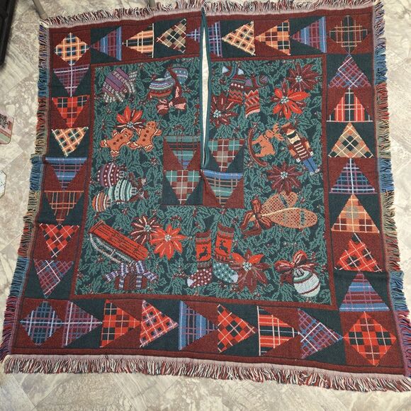 LL Bean Christmas Tree Skirt Woven Tapestry Cotton 51” X 48" Holiday Country - Picture 1 of 13